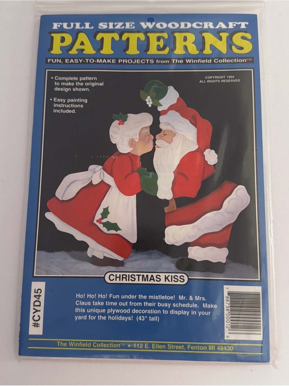 Vintage Full size Woodcraft Patterns #CYD45 Christmas Kiss w/Clauses Uncut  1994